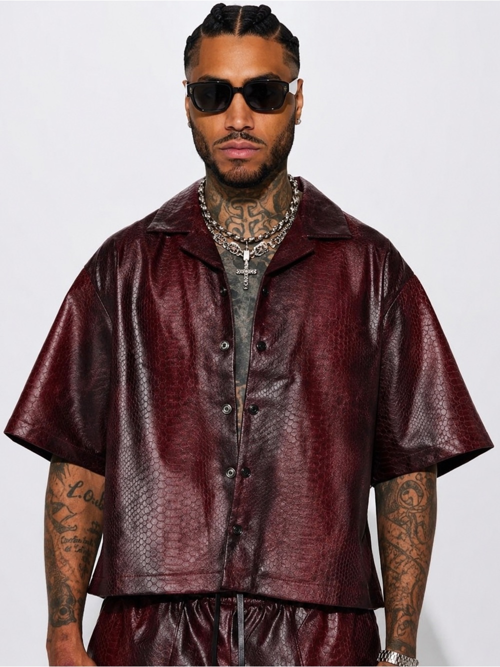 Men’s plus size Fashion Nova faux leather snake print button shirt size 3XL